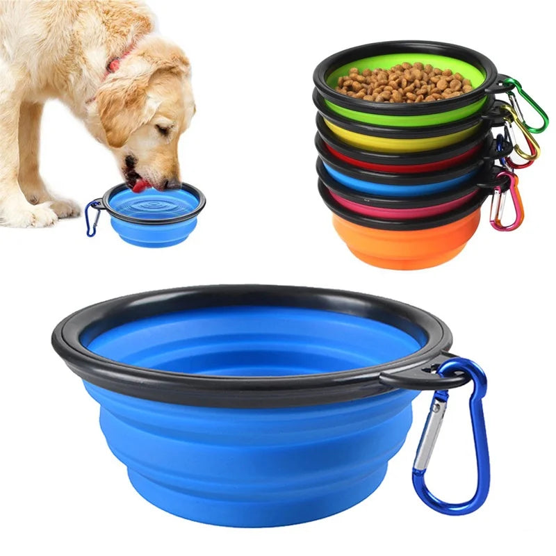 Folding Portable Silicone Cat / Dog Feeder Bowl 2 In 1 Pet Dispenser