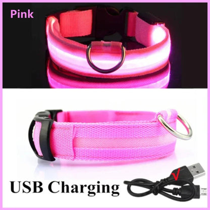 LED Glowing Dog Collar Adjustable Flashing Rechargeable Luminous Collar