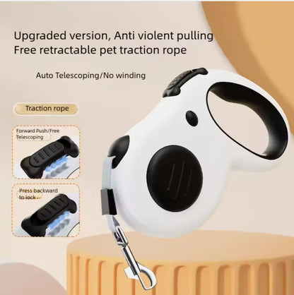 Dog leash with one-button brake / automatic retractable leash